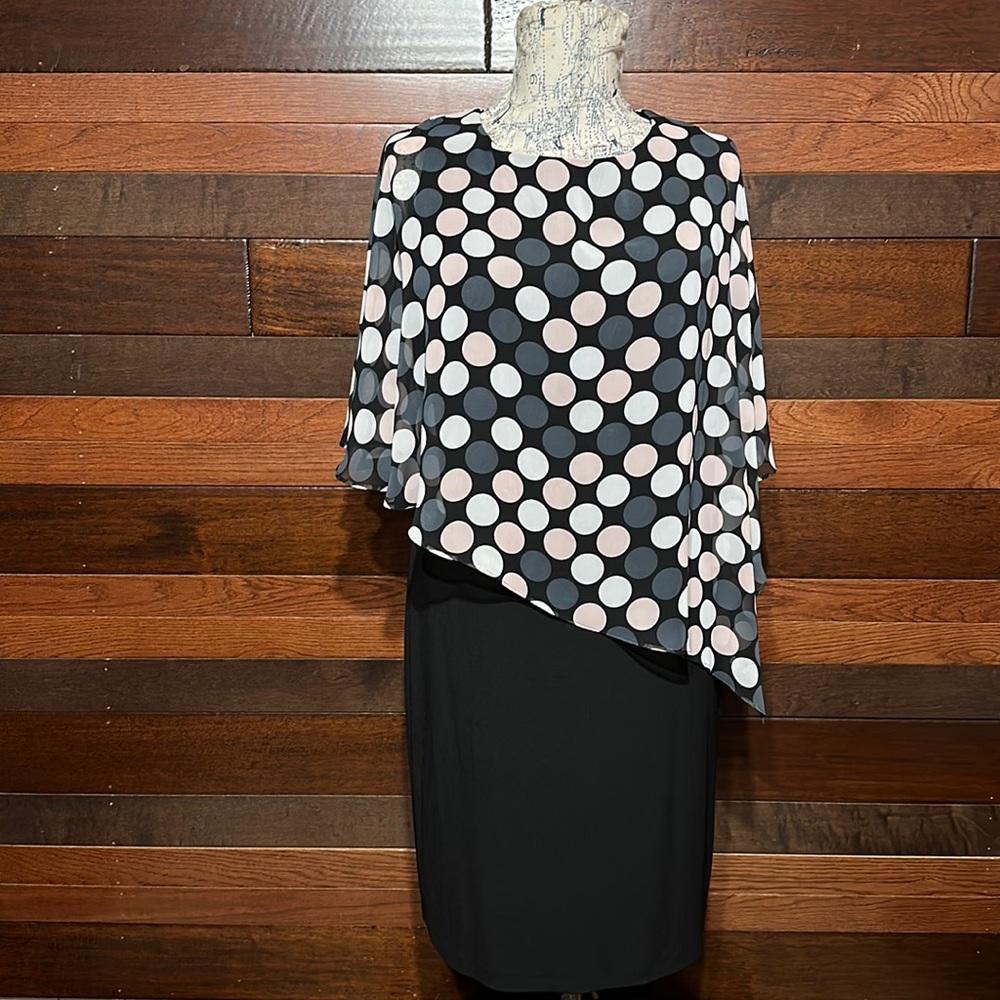 Connected Apparel Scoop Neck Polka Dot Midi Dress